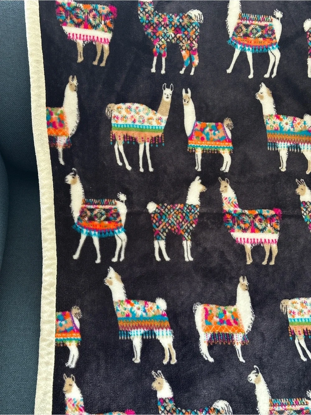 Cozy Llama 🦙 Print Plush Throw Blanket - Black with Multicolor Llamas